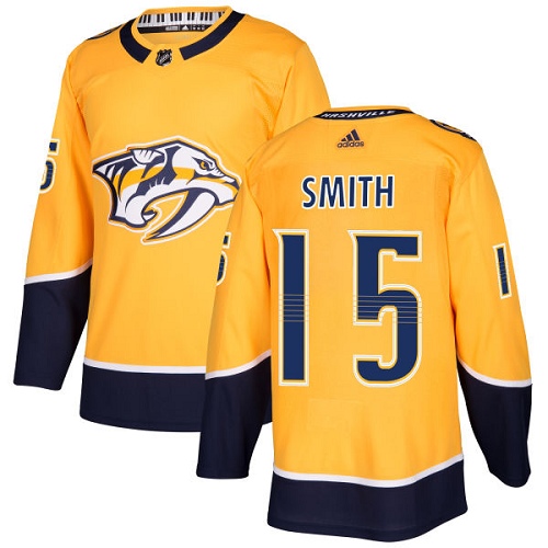 Adidas Men Nashville Predators #15 Craig Smith Yellow Home Authentic Stitched NHL Jersey->nashville predators->NHL Jersey